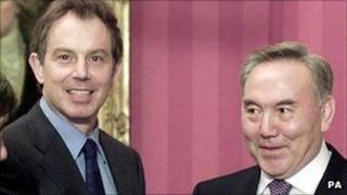 Tony Blair and President Nursultan Nazarbayev in Downing Street in 2000