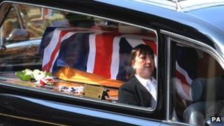 Pte Anthony Frampton's coffin driven to St Peter's Church in Huddersfield