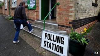 A polling station in Derby