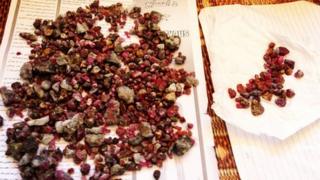 Rubies recovered from mines in the hills of Jegdalek