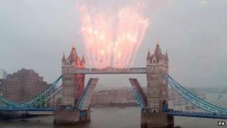 Fireworks over Tower Bridge