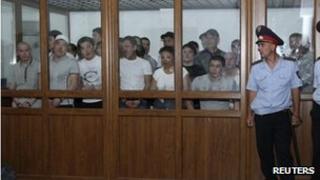 Defendants in court during the riot case, 4 June 2012