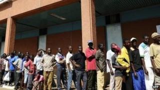 People queuing for sugar in Lilongwe, Malawi, April 2012