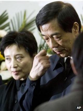 Former Chongqing Communist Party Secretary Bo Xilai, right, accompanied by his wife Gu Kailai, on 17 January 2007