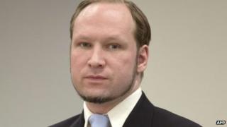 Anders Behring Breivik arrives on the last day of his trial in room 250 of Oslo's central court on 22 June