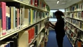 Student in library