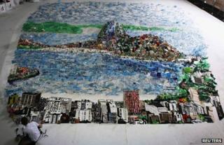 Mural of Rio made from recycled rubbish