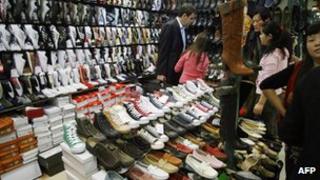Fake sports shoes on sale in Beijing's famed Silk Market