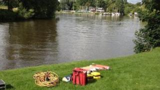 Search equipment on the River Thames at Shepperton