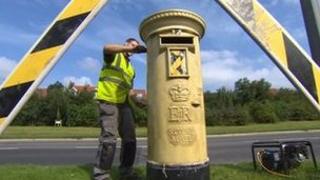 Gold post box in Ingleby Barwick