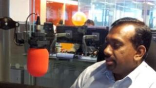 Minister Mahindananda Aluthgamage in a BBC studio