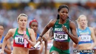 Regina George of Nigeria running at the Olympics (10 August 2012)