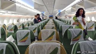 An Ethiopian Airlines stewardess inspects the aisles of a Boeing 787 Dreamliner in Addis Ababa (File)