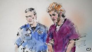 Courtroom sketch of James Holmes 9 August 2012
