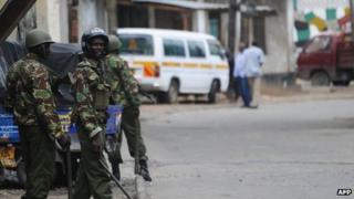 Police patrol Mombasa, 29 August