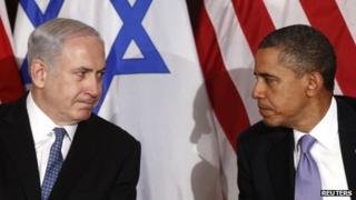 US President Barack Obama (R) meets Israel's Prime Minister Benjamin Netanyahu at the United Nations in New York on 21 September 2011