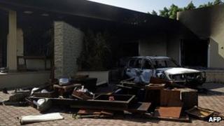 Damage at the US consulate in Benghazi. 13 Sept 2012