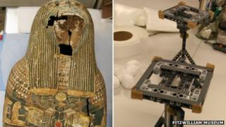 Egyptian mummy case and Lego support