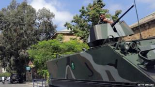 Tank outside French school in Lebanon