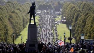 Marchers at Parliament Buildings, Stormont