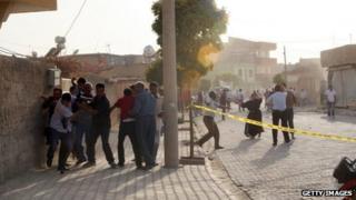 Area near where Syrian shells crashed in Akcakale, Turkey