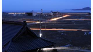 Rikuzentakata city at night, in Iwate prefecture on March 11, 2012
