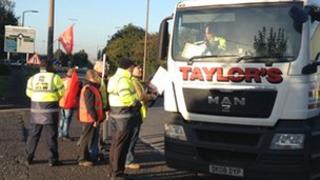 Striking lorry drivers in Doncaster