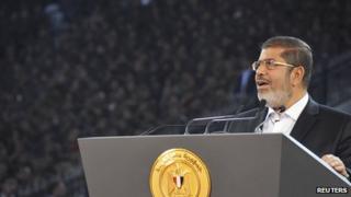 President Morsi addressing crowds in Cairo stadium, October 6, 2012.