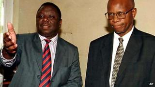 Morgan Tsvangirai (L) and Patrick Chinamasa (R) photographed in 2002