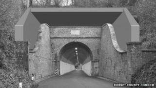 Mock-up of extended hood at Beaminster Tunnel