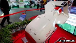An atomic bomb model during China's 60th anniversary exhibition in Beijing, 23 September 2009