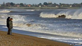 Windy day on Dunwich beach in Suffolk