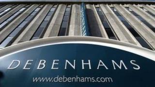 Arwydd siop Debenhams