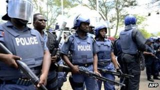 Armed police in Rustenburg, South Africa (27 October 2012)