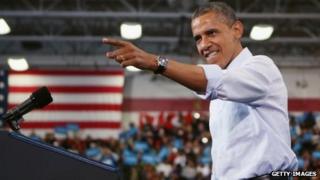 Barack Obama at a campaign rally in Lima, Ohio 2 November 2012