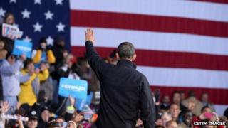 US President Barack Obama campaigning in Des Moines, Iowa