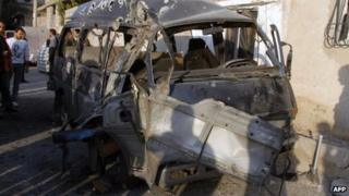 Photo purportedly showing aftermath of a rebel mortar attack in the Mezzeh 86 area of Damascus (7 November 2012)