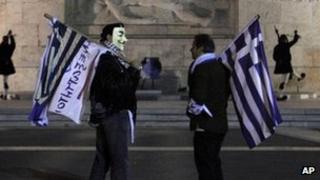 Anti-austerity protesters outside the Greek parliament