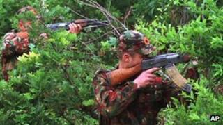KLA fighters in training in Albania, may 1999