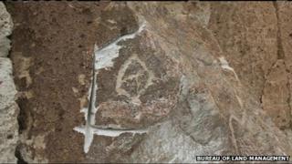 Damaged petroglyph in California