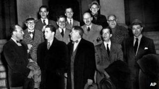The so-called 'Hollywood 10', with their lawyers, in January 1948