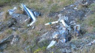 The wreckage of the Hughes 500 helicopter in New Zealand