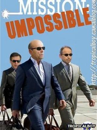 Mission UMPossible: A picture posted by blogger TropicalBoy mocks the UMP scandal - (left to right) Fillon, Juppe & Cope