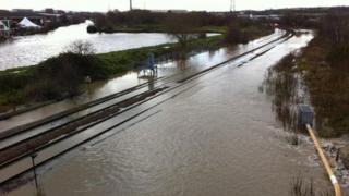 Tracks close to Rotherham Central railway station which became flooded
