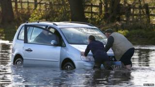 Flooded car in Hathern, Leicestershire