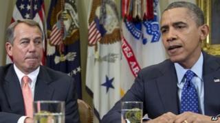 President Barack Obama (right) and House Speaker John Boehner at the White House on 16 November 2012