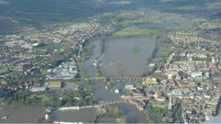 Aerial view of flooding in Worcester