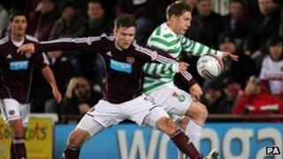 Celtic's Kris Commons and Hearts Darren Barr