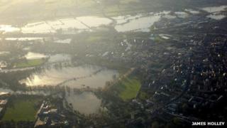 Aerial shot of floods in Oxford PHOTO: James Holley