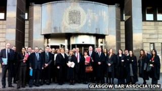Lawyers outside glasgow Sheriff court during Tuesday's boycott